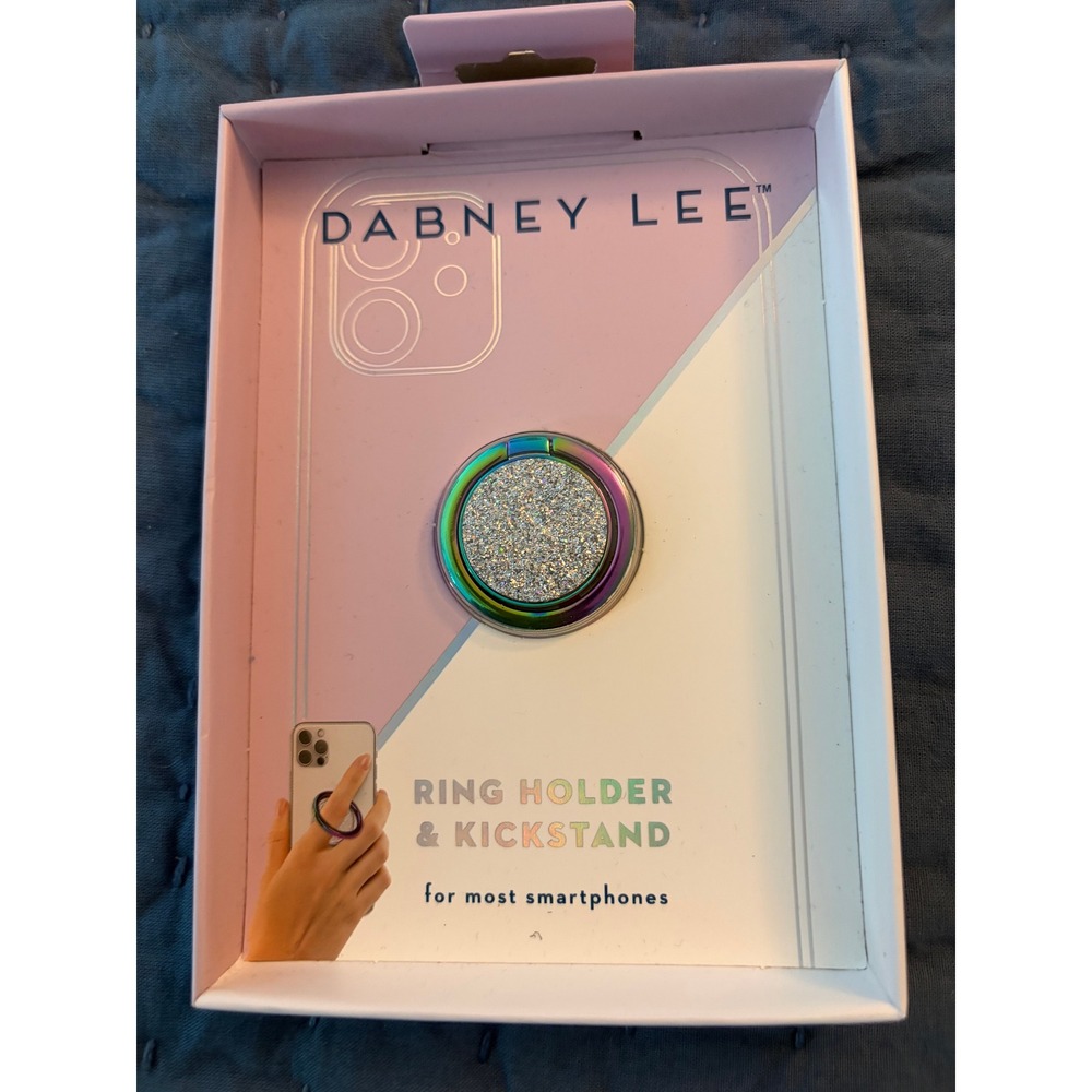 Dabney Lee Smartphone Ring Holder Kickstand Silver Glitter Rainbow Iridescent